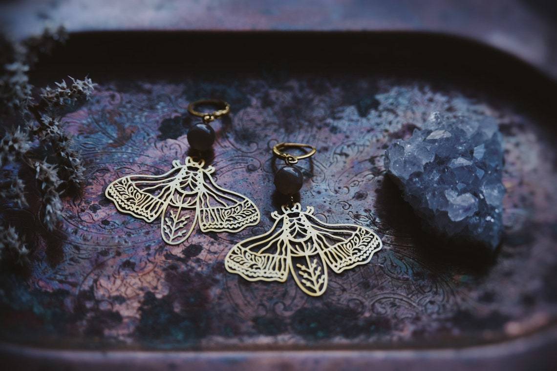 Gioielli e accessori Orecchini a farfalla in ottone, orecchini con pietra di cristallo di agata nera_voghion.com