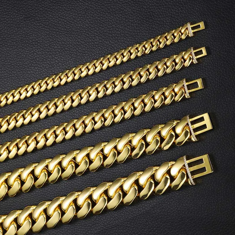 Hip Hop Miami Cuban Link Chain Halsketten Top Qualität Kupfer Echt Vergoldet Mikro Einsätze Sauber Diamant Verschluss Bling_voghion.com