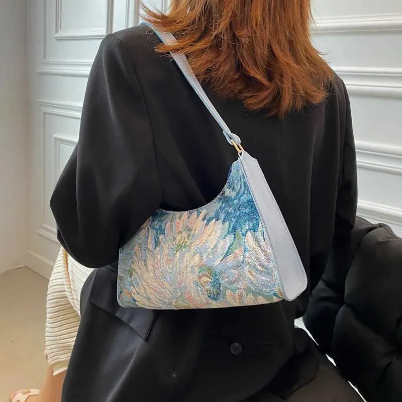 Moda Vintage Donna Olio Dipinto Design Spalla Signore Semplice wer Femminile Ascella Hobos Borse Piccola Frizione Borsa a Mano_voghion.com