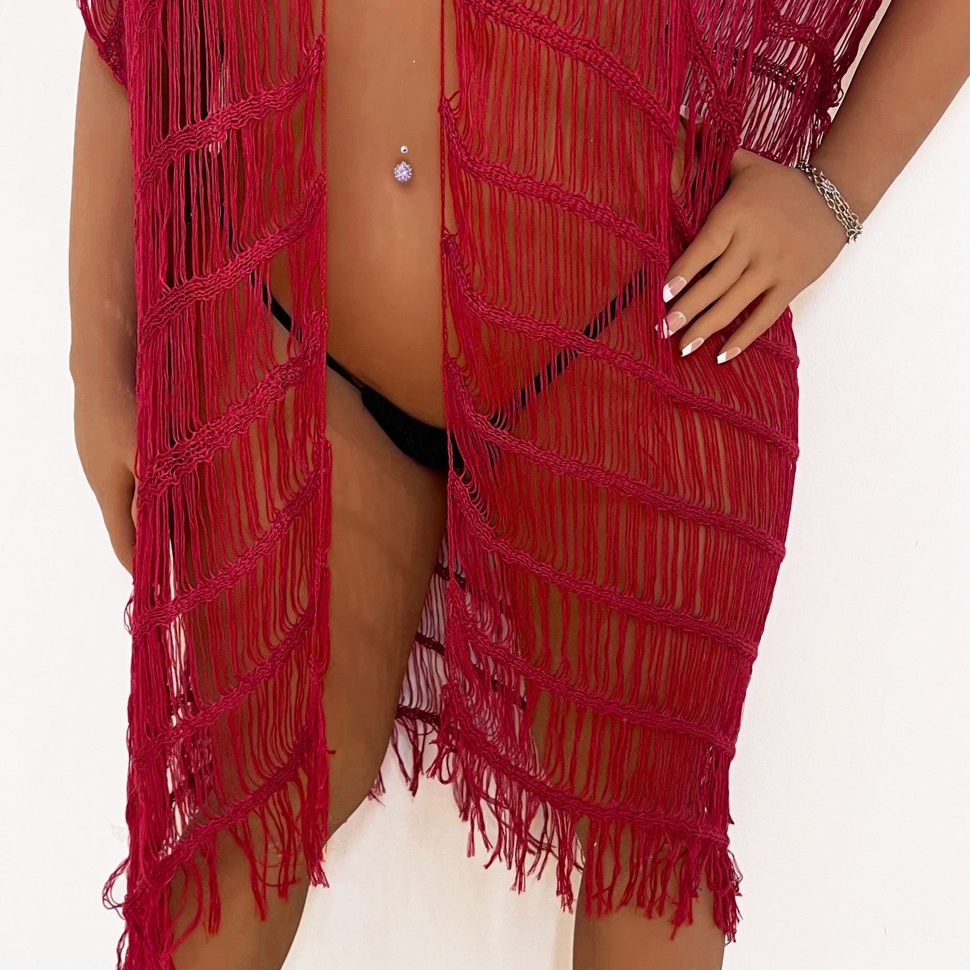 plus size women's sexy see-through short-sleeved cardigan outerwear blouse_voghion.com