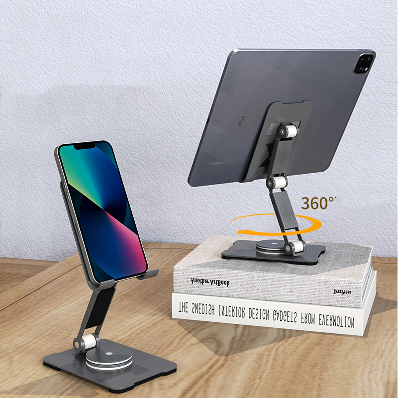 Supporto per telefono cellulare da tavolo in metallo, rotazione a 360 gradi, supporto per piattaforma di sollevamento pieghevole a doppio asse regolabile, supporto per iPad_voghion.com