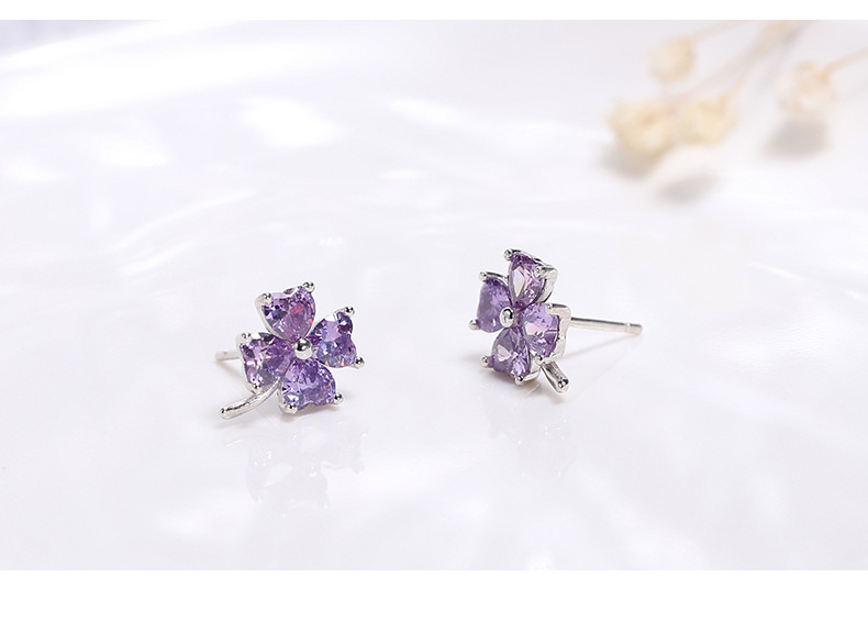 Wanying Jewelry Purple Diamond Clover S Pure Silver Korean Edition Minimalist Instagram Little Fresh Earrings_voghion.com