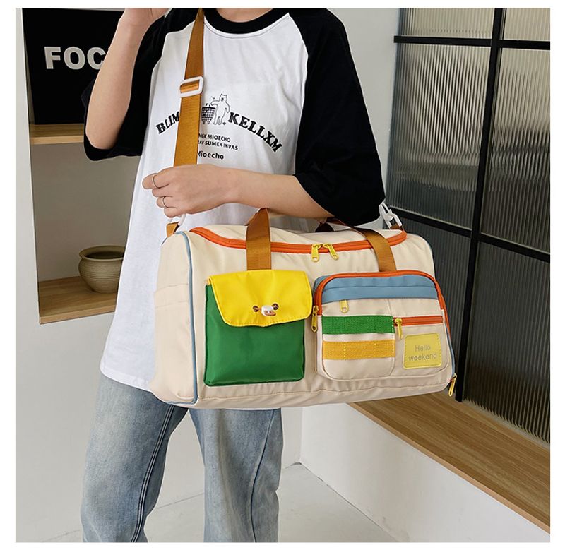 Lässige Sport-Fiesstasche in Kontrastfarbe Damen, große Reise-Umhängetasche mit großem Fassungsvermögen, Reisetasche_voghion.com