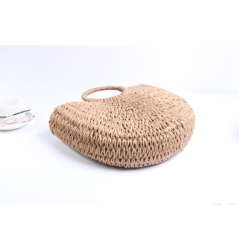 wiosenno-letnia torba słomkowa papierowa lina okrągła torba wiaderkowa prosta tkana torba damska w stylu retro casualowa torebka_voghion.com