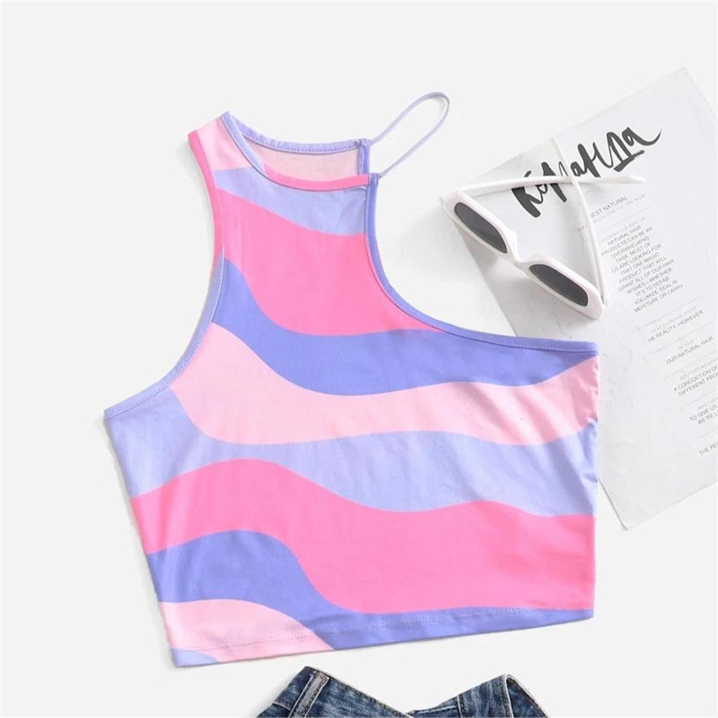 Canotta donna corta arcobaleno senza maniche crop top_voghion.com