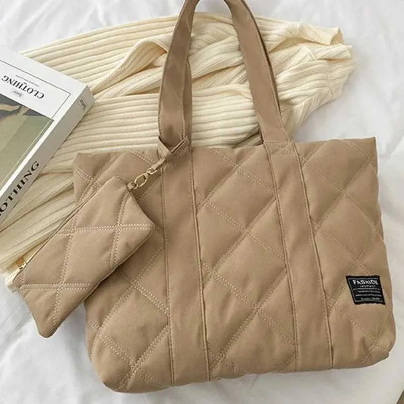 Borsa da donna autunno inverno moda spazio cotone tuta borsa a tracolla grande capacità tinta unita tutto-fiammifero shopping_voghion.com