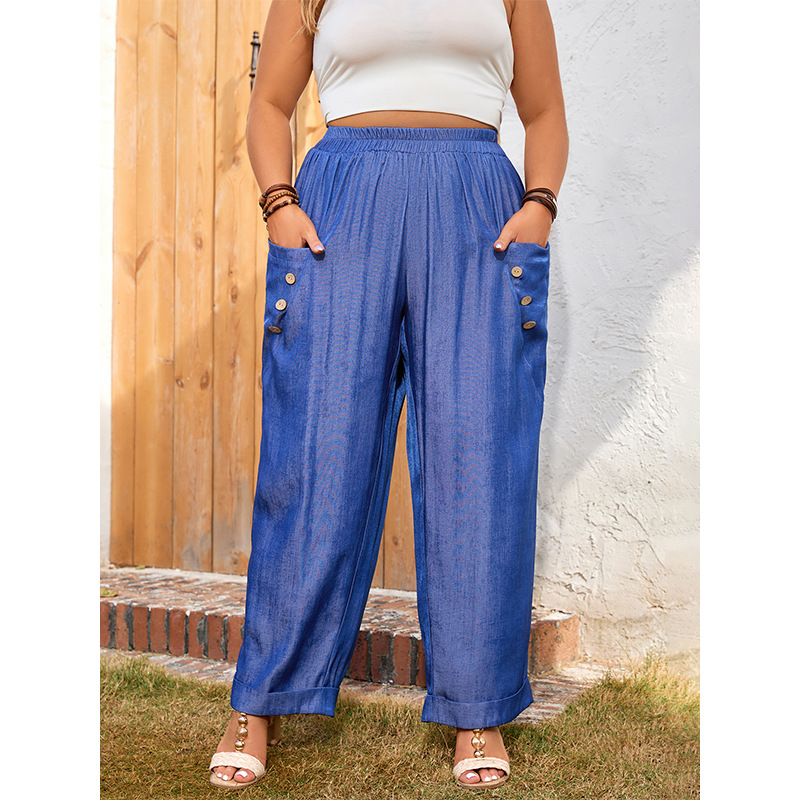 women's loose plus size pants solid color pocket casual pants trousers_voghion.com