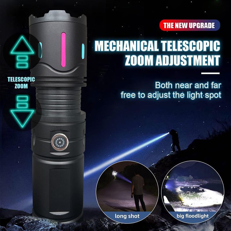 White laser light far-flung aluminum alloy fluorescent strip telescc zoom multi-function flashlight with long endurance_voghion.com