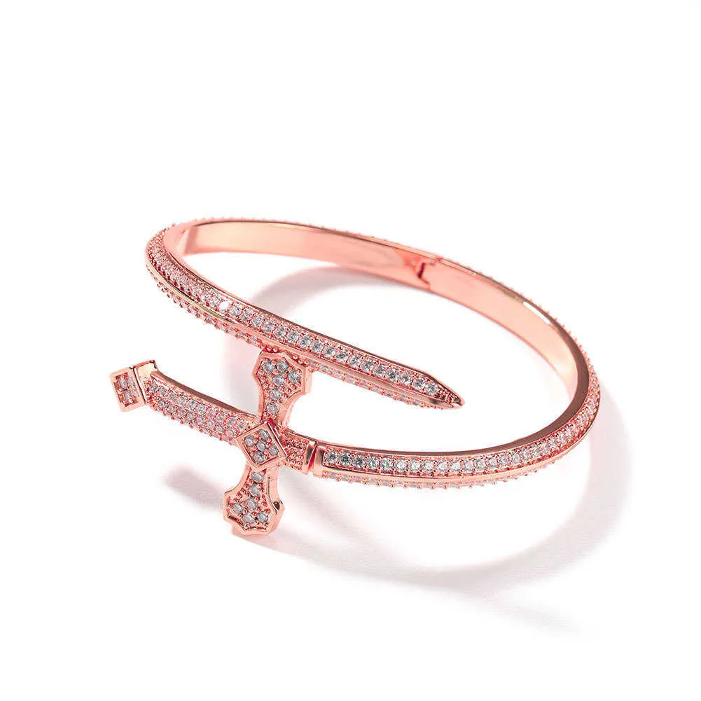 2024 New Sword Justice Gold Sier Color Cubic Zircon Cross Bracelet men Women Men Hip hop Jewelry_voghion.com