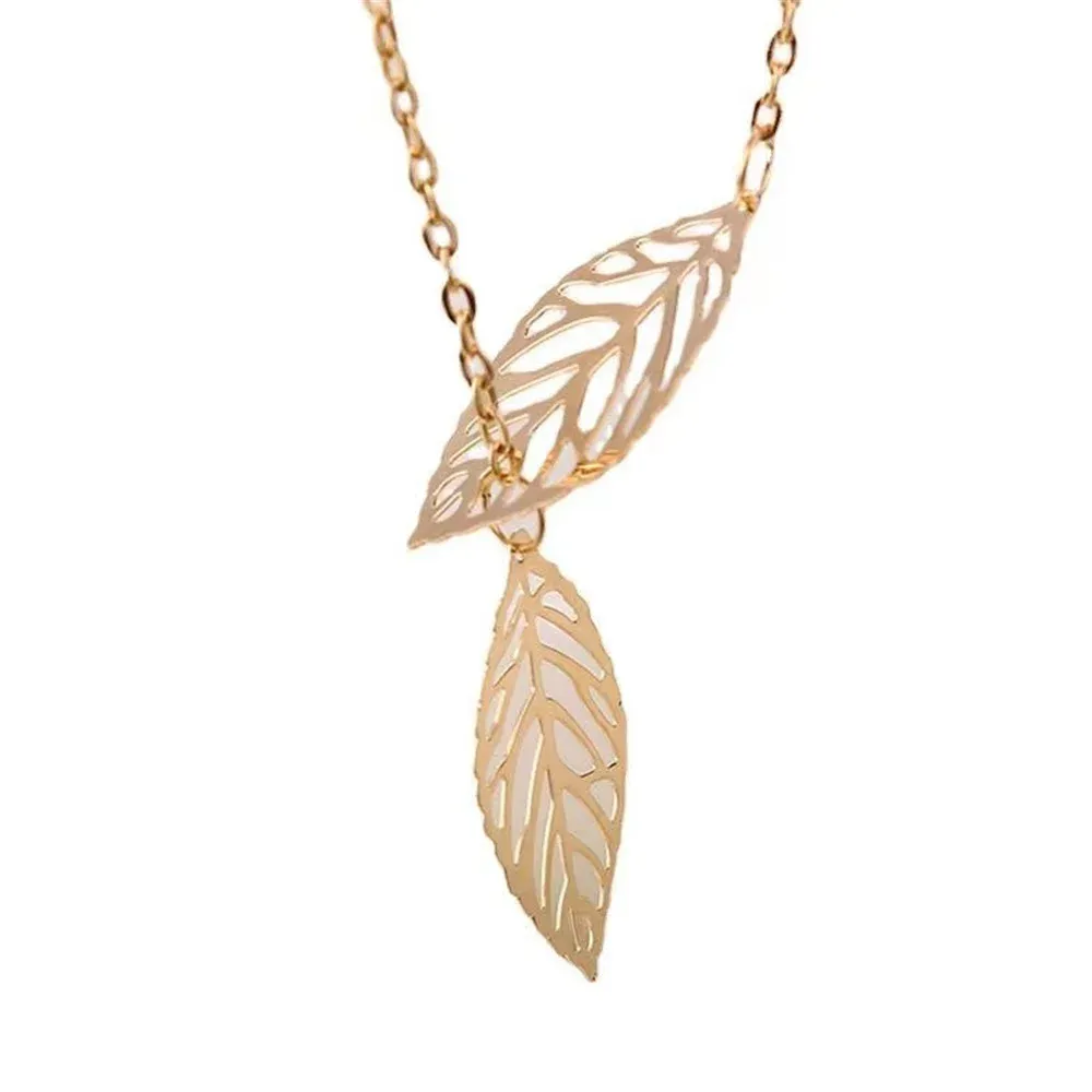 Colliers pendentifs à breloques en forme de feuilles creuses pour femmes, couleur argent doré, ras du cou de clavicule, bijoux de déclaration_voghion.com