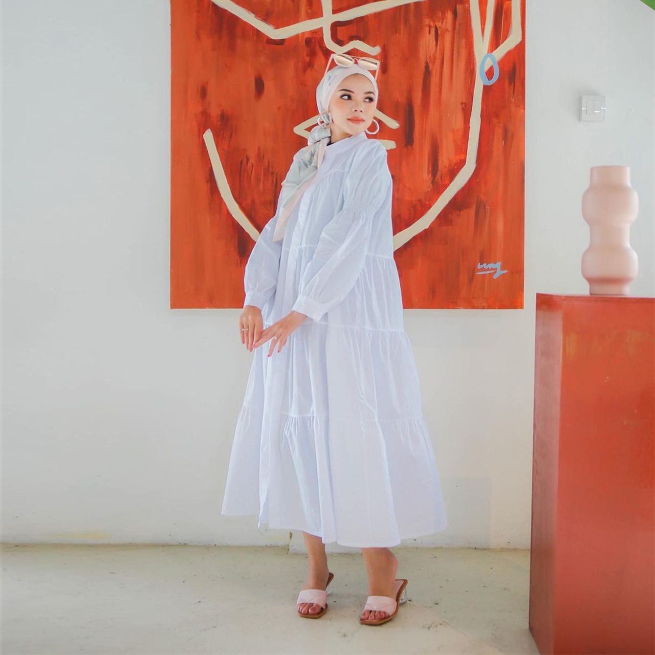 M209 # Malay Indonesian Cotton Patchwork Dress Muslim Solid Color Casual Loose Fitting Skirt_voghion.com