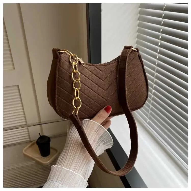 Mini borsa a tracolla da donna alla moda in feltro, design di alta qualità, borsa da ascella, bellissimo portafoglio, borsa a sella a mezzaluna 2024_voghion.com