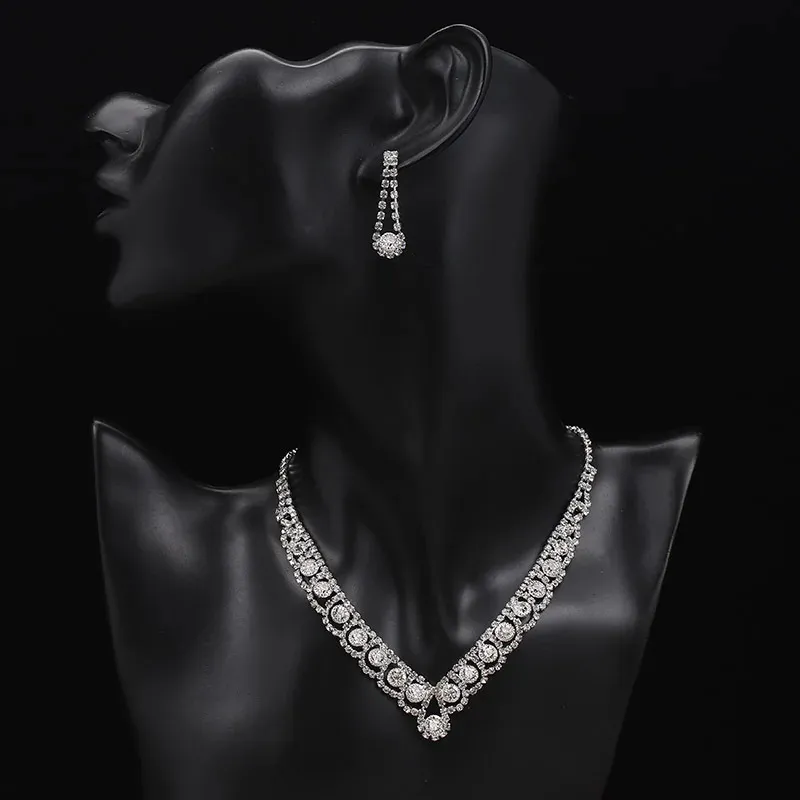Conjuntos de joyas de boda TREAZY Sier Color Rhinestone Cristal nupcial para mujeres Collar Pendientes Pulsera Conjunto Accesorios_voghion.com