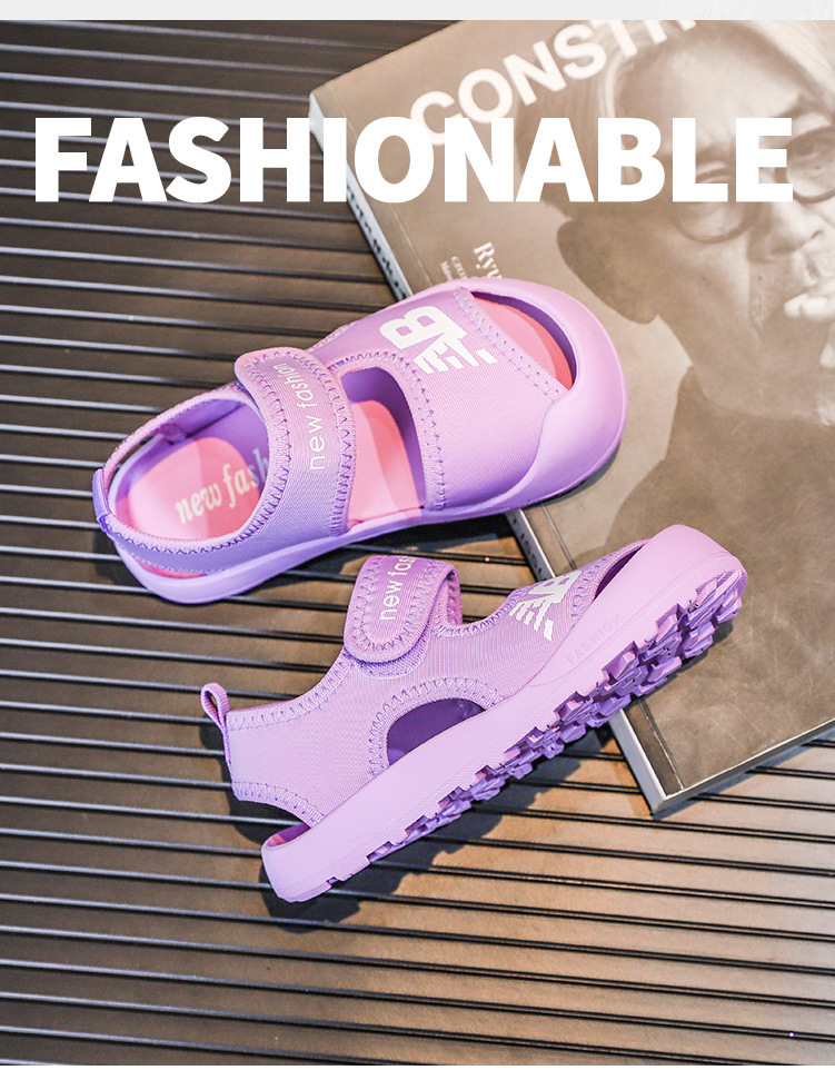 2023 Summer New Children's Baotou AB Boys' Anti Kick Function Sandals Elastic Cloth Girls' Beach Shoes_voghion.com