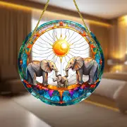 8" Boho Elefanten-Sonnenfänger - Acryl im Buntglas-Stil. Perfekte Dekoration für Zuhause oder das Büro. Kein Strom nötig. Tolles Geburtstagsgeschenk._voghion.com