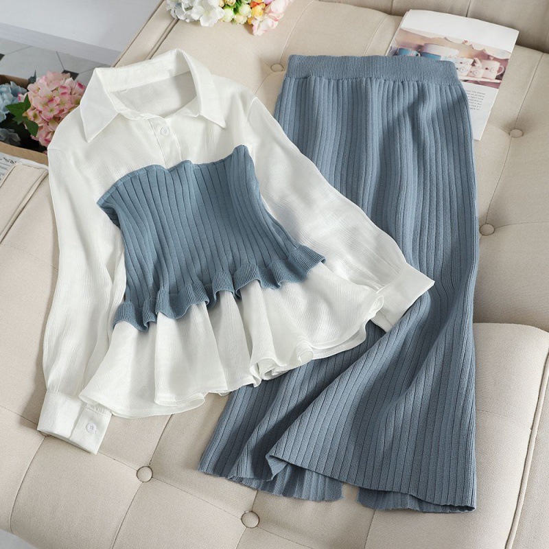 Robe pull tricotée à bascule pour femmes, slim, mode, costume deux pièces, jupe, costume d'étudiant