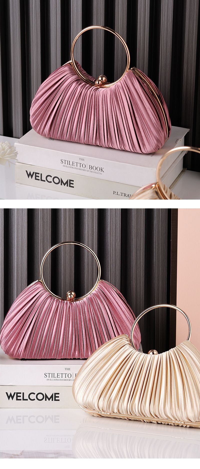 Sac de mariée de banquet de bague de tempérament de dîner plissé d'abricot de mode populaire cheongsam_voghion.com