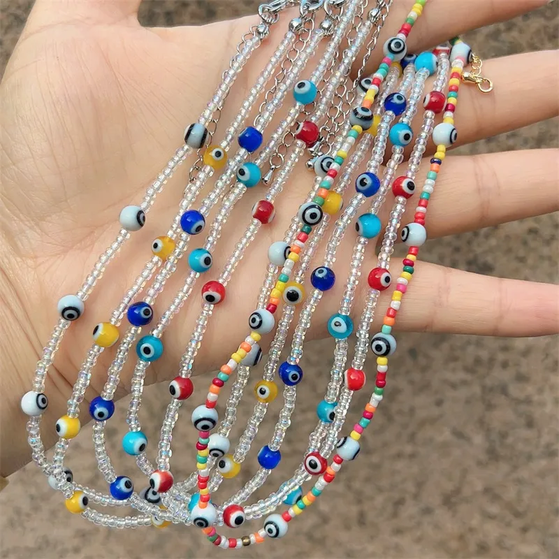 Kette bunt für Frauen Mode handgefertigt Daisy Blume Lächeln Charms Perlen Halsband Kunststoff Perlen Halskette Boho Schmuck_voghion.com