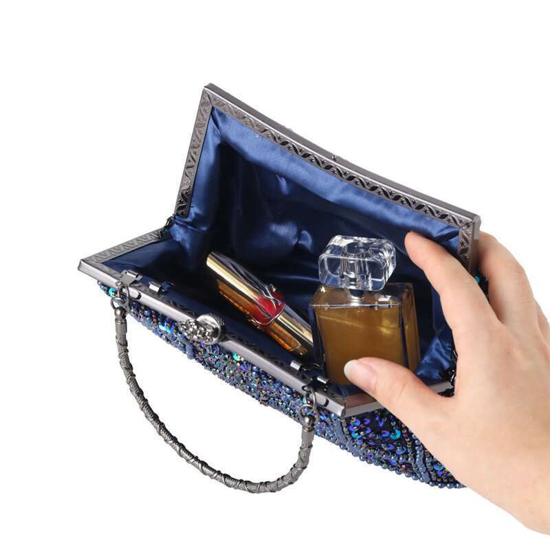 Borsa da sera classica con ricamo di perline Heavy Craft, perfetta per la sposa e la damigella d'onore_voghion.com