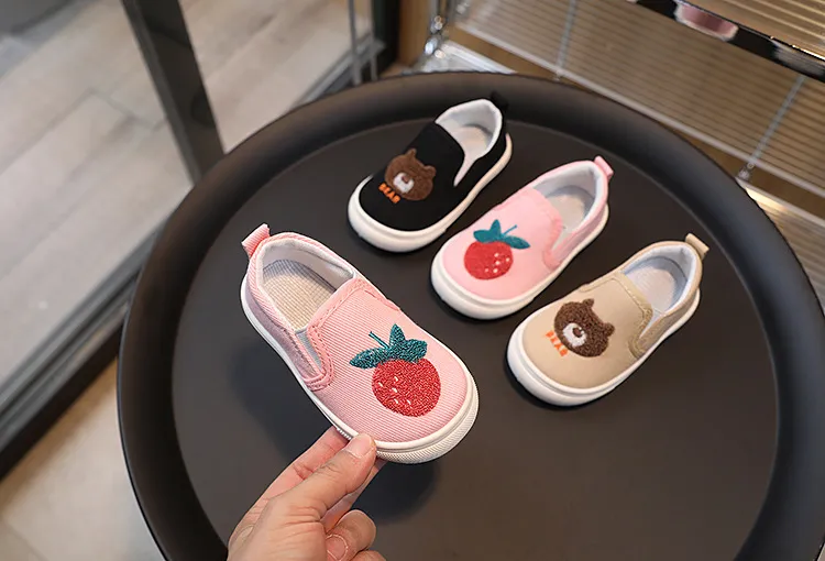 Cute Bear Strawberry Kids Canvas Children School Slip-on Sneakers Littlesprouts Unisex Boy Girl Flat Casual Shoes 20-31_desvips.com