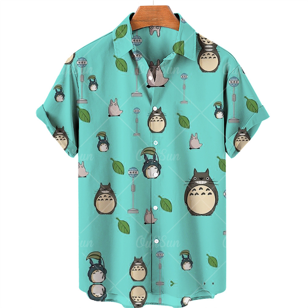 Chemise hawaïenne surdimensionnée à manches courtes pour hommes et femmes, vêtements créatifs, imprimé kawaii numérique 3d, nouvelle collection 2024_voghion.com