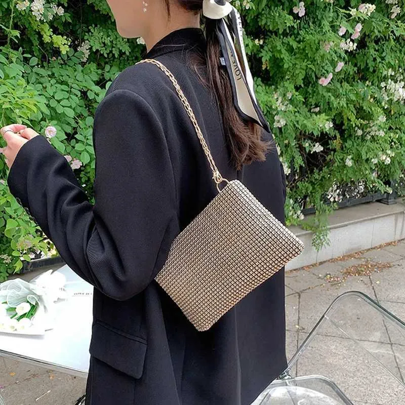 Ydlns Trend Kleine Rhie Quadratische Metallkette Design Schulter Umhängetasche Dia Münzgeldbörse Y241019_voghion.com
