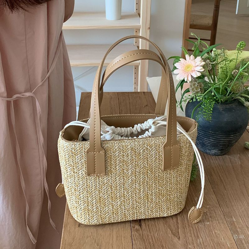 Koreanische ins gras gewebt kleine sommer neue freizeit urlaub frauen tasche gemüse korb tragbare schulter umhängetasche_voghion.com