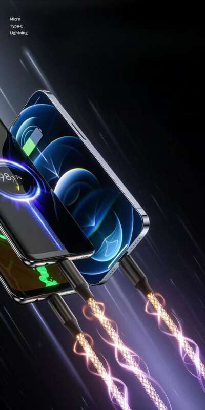 6A Super Fast PD Colorful Luminescent Data Cable Typec To Charging Wire Three In One Machine Vehicle RGB_voghion.com