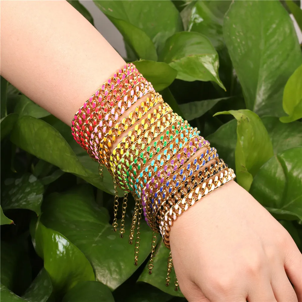 Bracciale alla caviglia con maglie cubane a goccia di petrolio alla moda, orecchini multi colore spessi, collana a catena smaltata_voghion.com