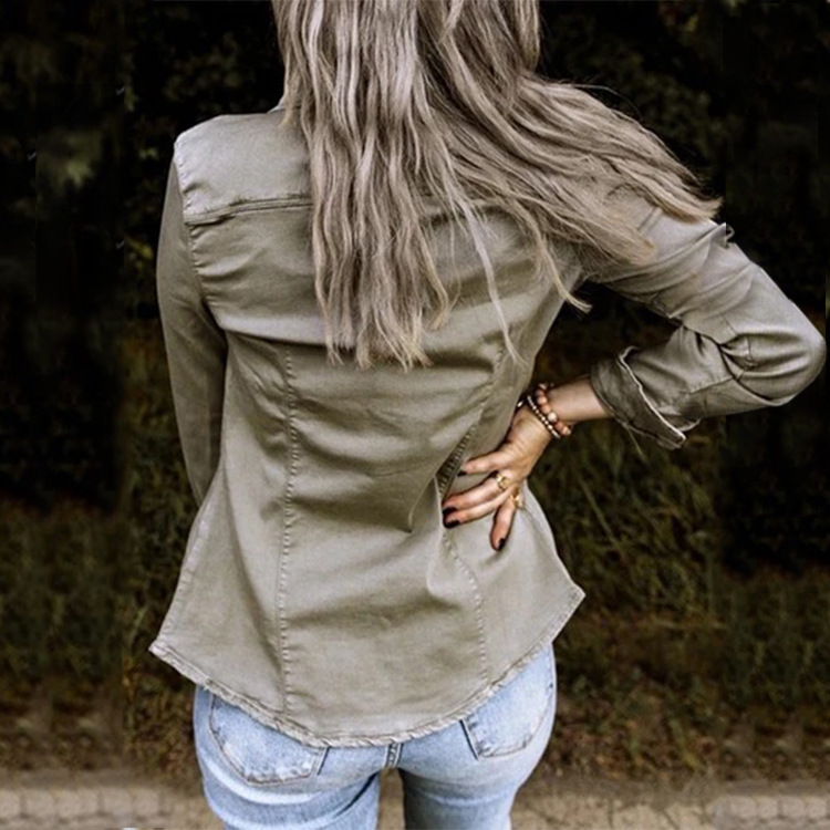 Langärmlige Jeanskleidung für Damen, mittellanges neues Jeanshemd für Damen_voghion.com