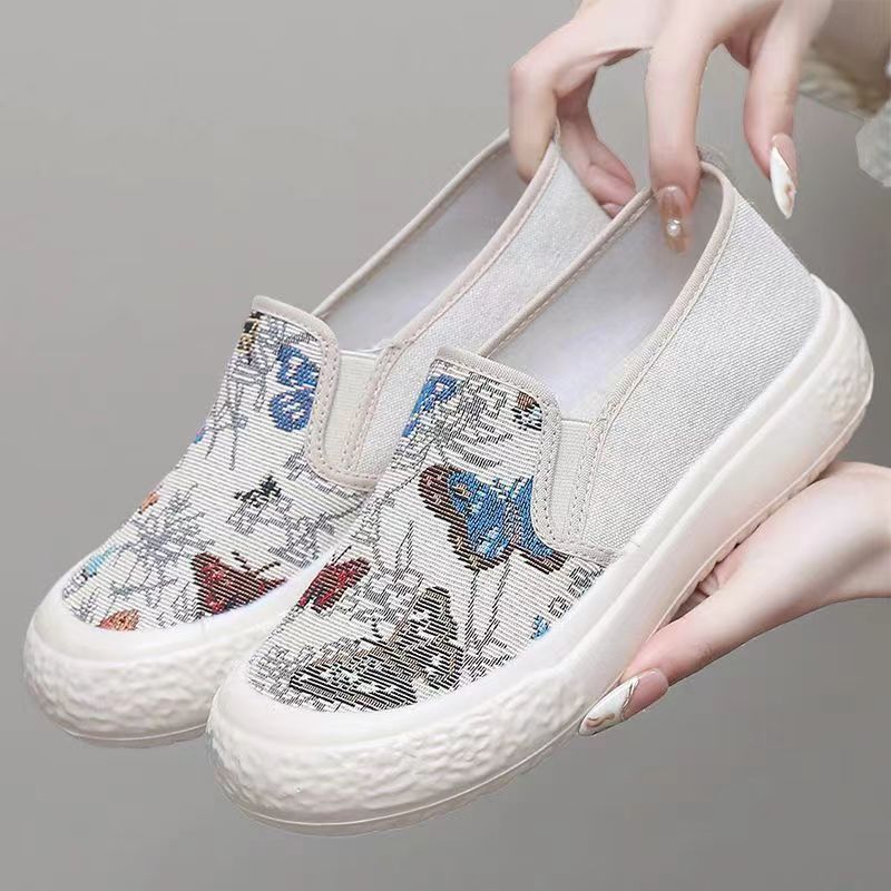 2024 spring new women's round head slip-on canvas women breathable soft sole student lazy single shoes_voghion.com