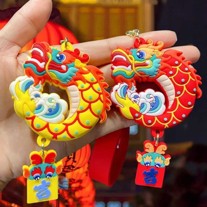 1PC Rot Neue Keychain Nette Schlüsselanhänger Hängen Zubehör Dekore Chinesischen Drachen Jahr Schlüsselanhänger Glück Geschenk_voghion.com