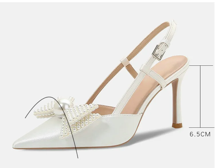 Hochzeit Französisch Frauen 2024 Neue Weiße Brautjungfer Schuhe Bogen High Heels Eleganz Sandalen E336_voghion.com
