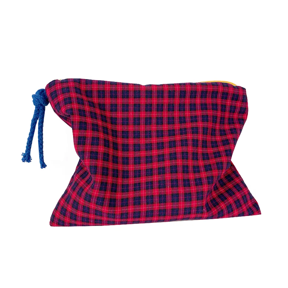 Damen-Make-up-Tasche aus kariertem, einfachem Baumwollstoff, große Kapazität, Federmäppchen, tragbare Reisetasche, große Bad-Kosmetiktaschen_voghion.com