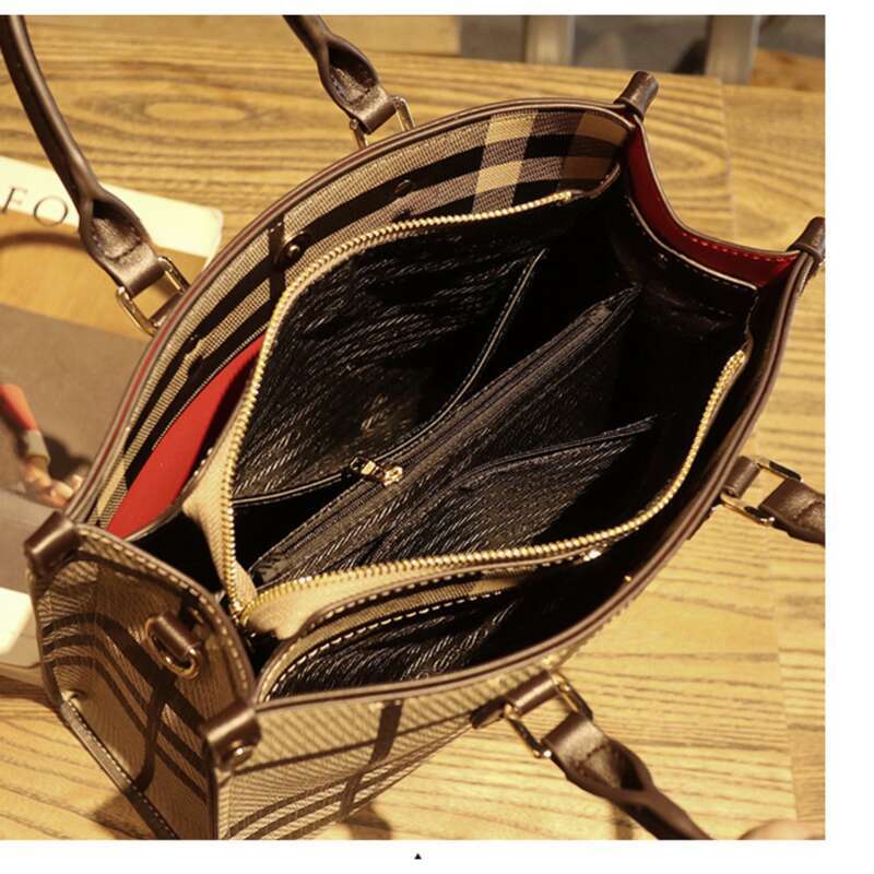 Borsa a spalla donna in stile tote a quadri, borsa grande capiente_voghion.com