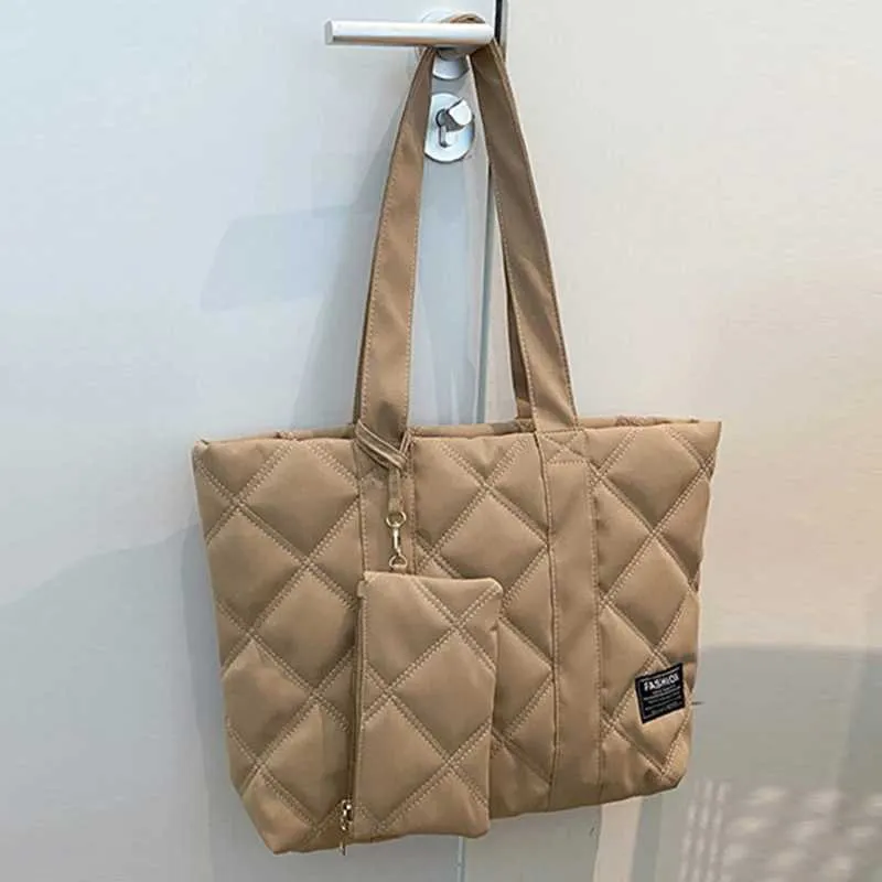 Damen Handtasche Herbst/Winter Mode Rhombus Space Cotton Anzug Schultertasche Große Kapazität Einfarbig All-Match_voghion.com