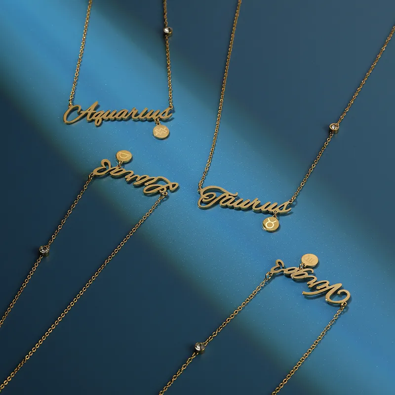 Benutzerdefinierte Edelstahl vergoldet Twee Konstellation Stern Schmuck Sternzeichen Astrologie Horoskop Anhänger Halskette_voghion.com