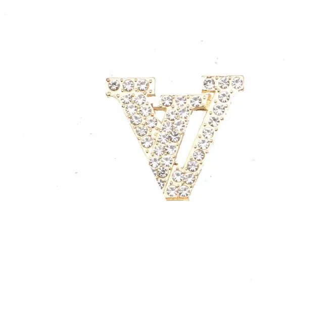 Kristall V-buchstaben Brosche Elegante Goldplattierte Anstecknadel_voghion.com