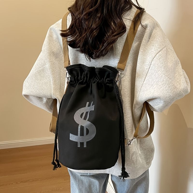 Minimalistischer Eimer-Rucksack im Vintage-Stil mit Kordelzug, geeignet für Reisen, Schule, Arbeit, modischer Freizeit-Canvas-Rucksack_voghion.com