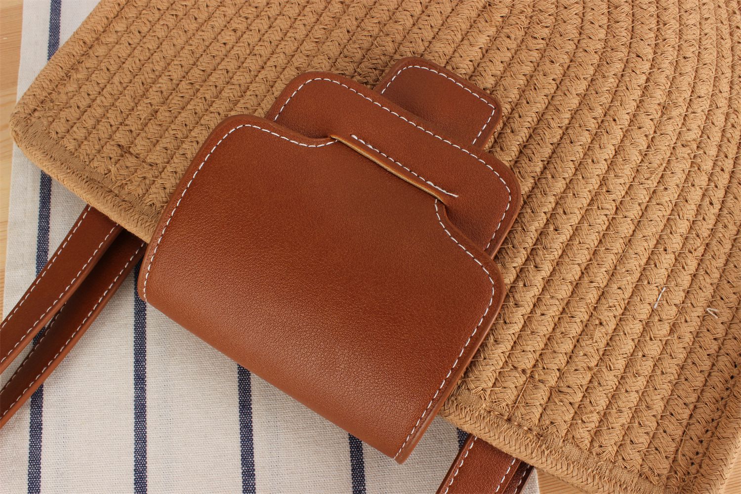 Borsa da spiaggia in stile pastorale con tracolla singola in paglia da donna_voghion.com