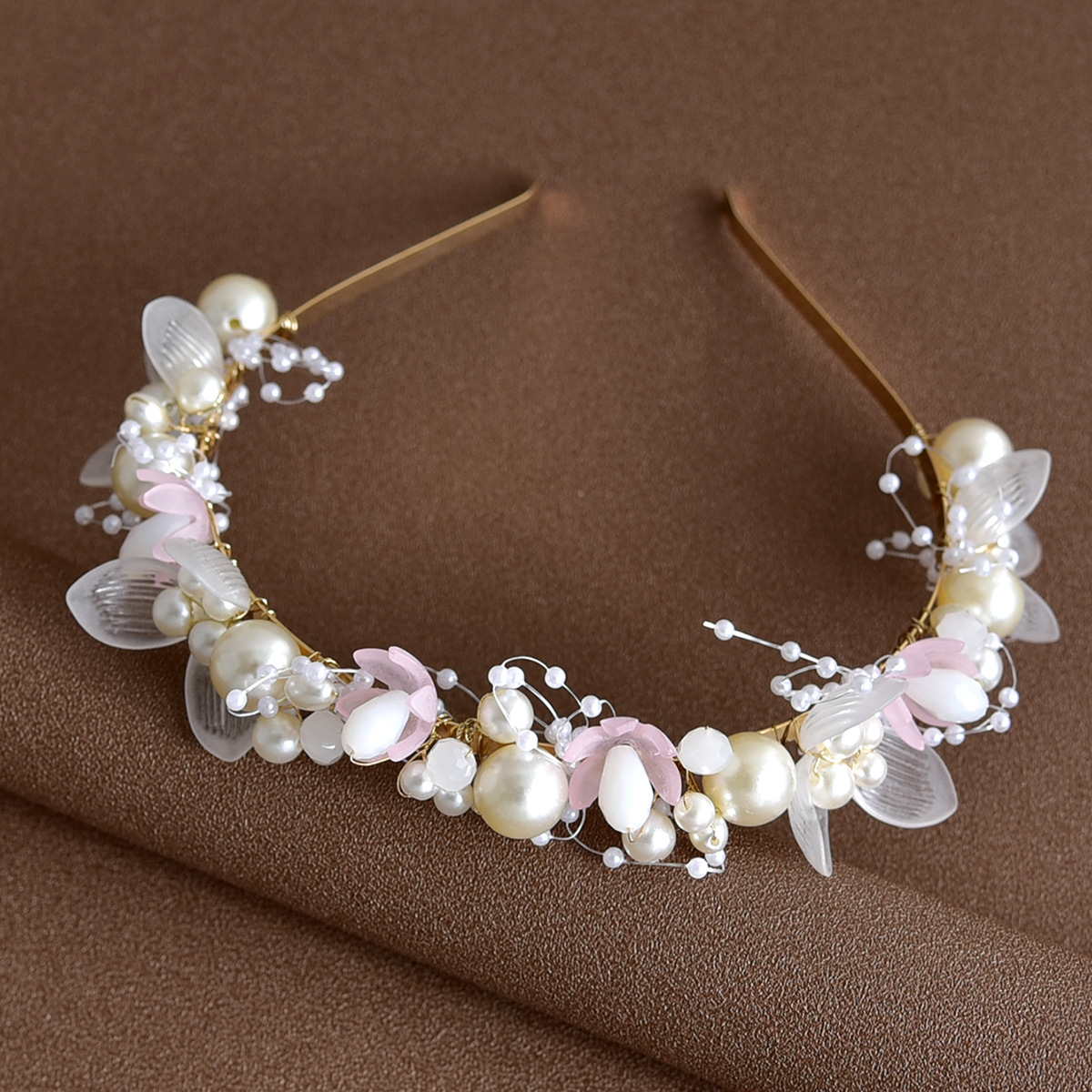 Haarschmuck für die Brauthochzeit, weiches Kettenstirnband mit weißen Blumen und handbestickten Perlen, Girlandenkrone für Mädchenkleider_voghion.com