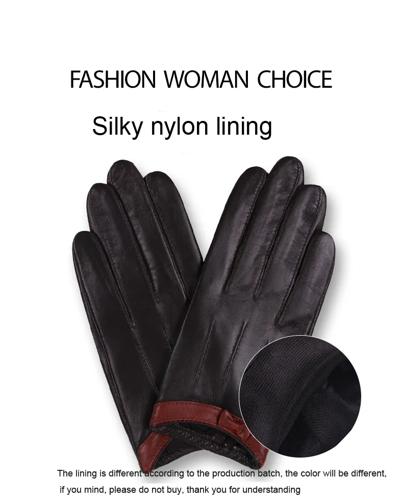 Moda-Couro Feminino Outono Inverno Estilo Fino Condução À Prova de Vento Mantenha Aquecido Couro Genuíno Pele de Carneiro Luvas Femininas_voghion.com