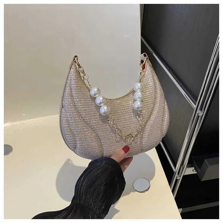 Sac à bandoulière simple en cuir PU pour femme avec chaîne en perles pailletées de couleur unie Ba241214_voghion.com