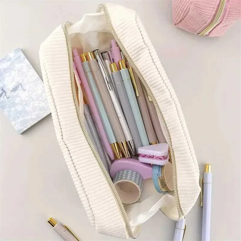 Womens Corduroy solid color makeup travel portable face wash storage bag organizer wallet Y241023_voghion.com
