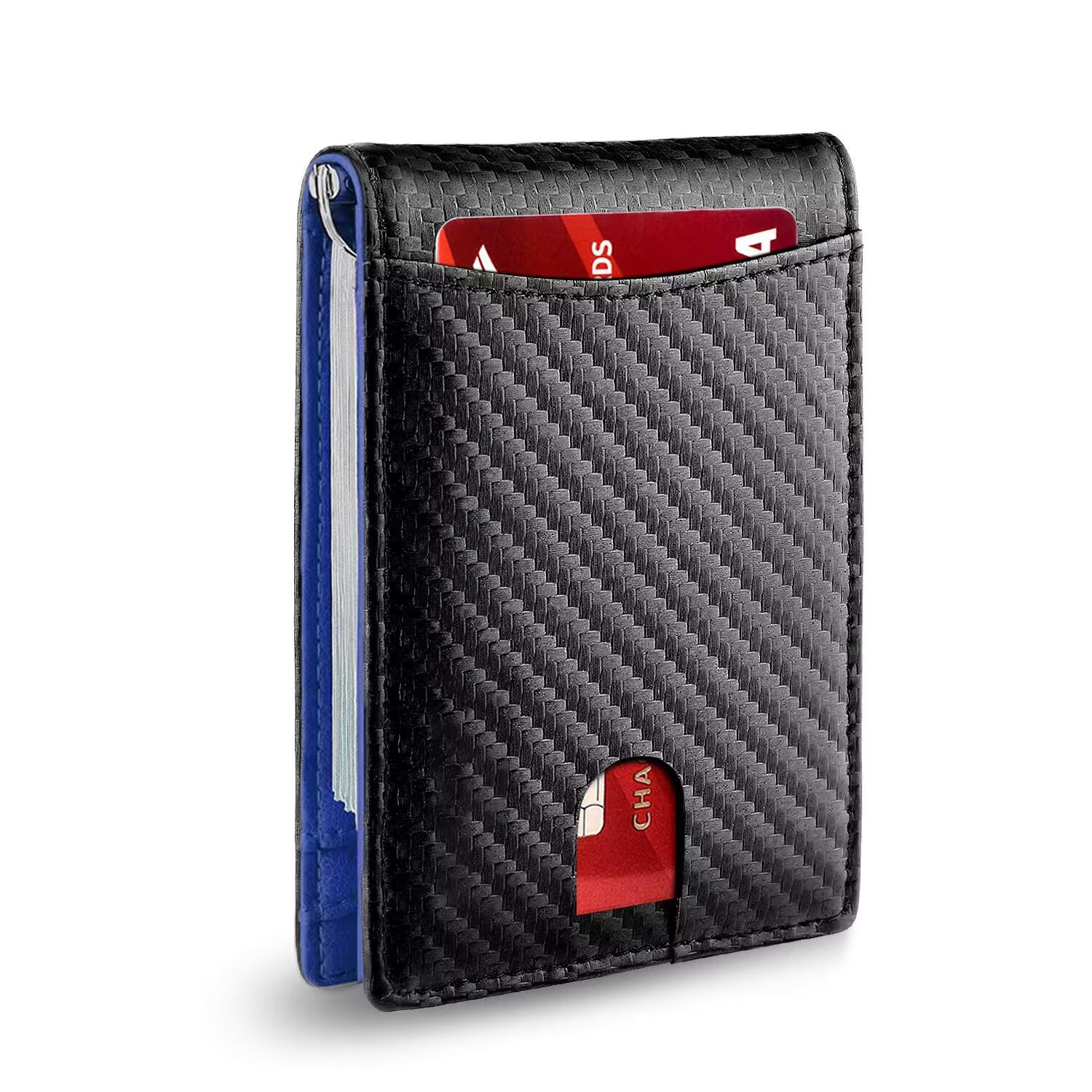 Herrentaschen RFID-Kartenhalter aus Kohlefaser, Mikrofaser, echtes Leder, mehrere Kartenfächer, Dollarclip, Münzgeldbörse, Herren-Kreditkartenhalter_voghion.com