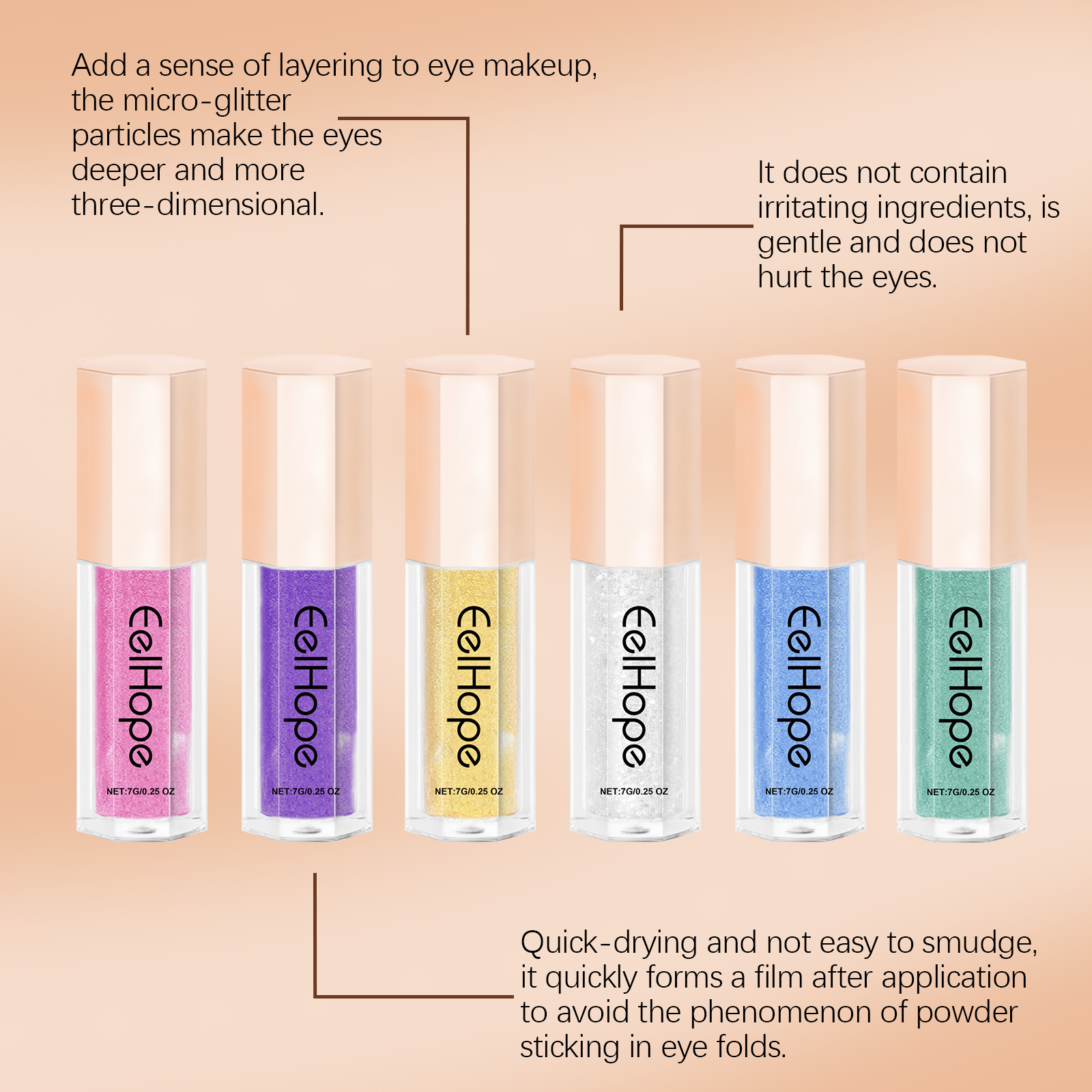 Eelhope Flydende Glitter Øjenskygge Langtidsholdbar Shimmer Højglans Let Blend Daglig Brug Øjenmakeup_voghion.com