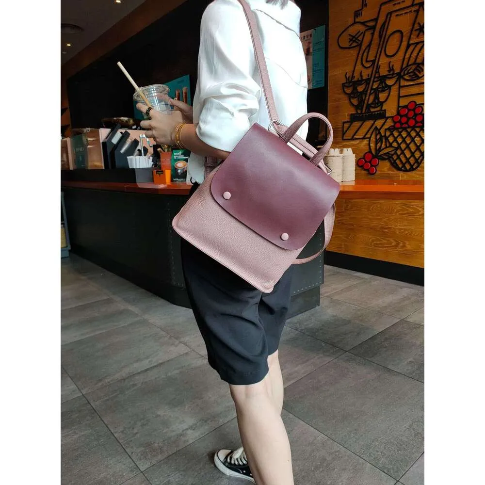 Sac à dos en cuir de vache pour femme, sac à bandoulière de style coréen avec bouton de couleur, sac de loisirs pour collège de haute qualité_voghion.com