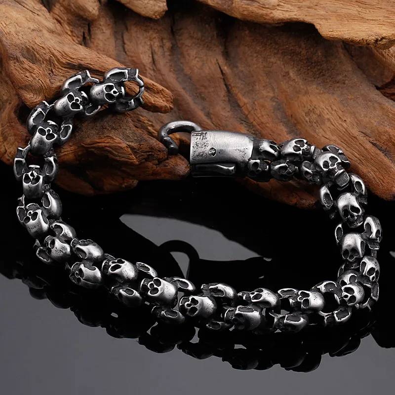 Skull Skeleton Link Chain Bracelet Stainless Steel For Men_voghion.com