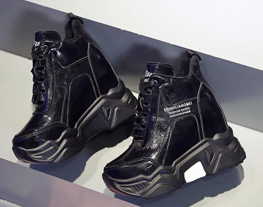 Freizeitschuhe Qualität Chunky Platform Outdoor Sneakers Frauen Winter Warm Super High Heels Frau Höhe erhöhen Stiefel_voghion.com