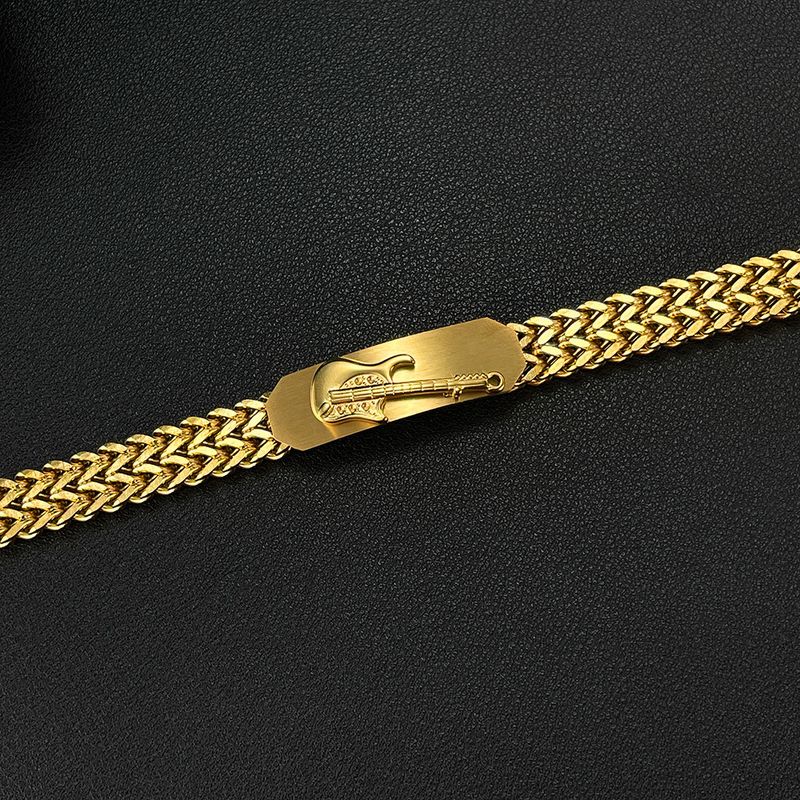 Bracciale da uomo placcato oro, design alla moda in acciaio inossidabile, chitarra tridimensionale_voghion.com